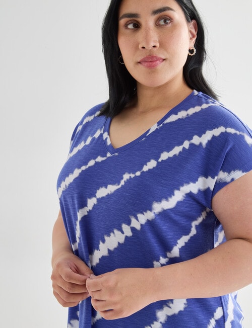 Studio Curve Tie Dye V-Neck Boxy Tee, Cobalt & White product photo View 04 L