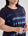 Studio Curve Boxy Tee with Sequin Stripe, Navy product photo View 04 S