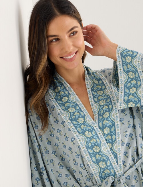 Whistle Sleep Contrast Trim Robe, 10-26, Soft Mint Print product photo View 04 L