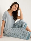 Whistle Sleep Contrast Trim Crop Pants, Soft Mint Print product photo
