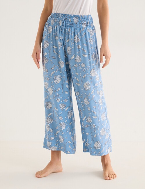 Whistle Sleep Contrast Trim Crop Pants, Blue Print product photo