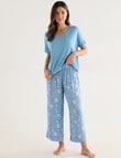 Whistle Sleep Contrast Trim Crop Pants, Blue Print product photo View 03 S