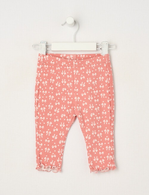 Teeny Weeny Play Time Rib Bow Leggings, Peach product photo