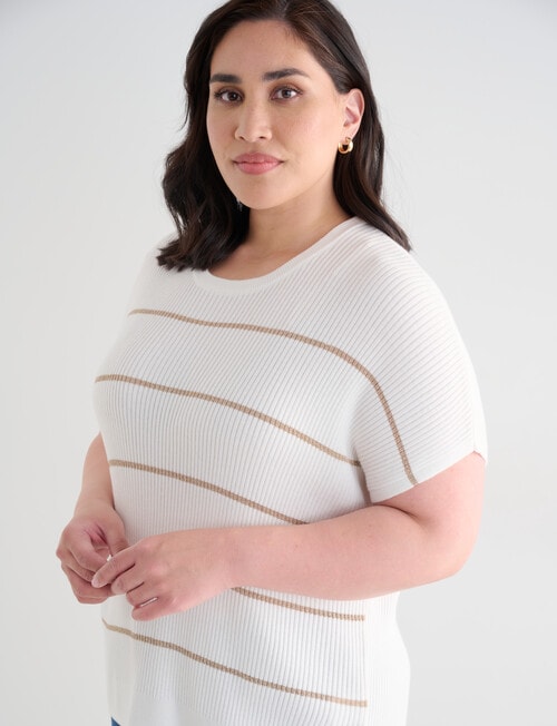 Studio Curve Rib Knit Top, Ivory & Gold product photo