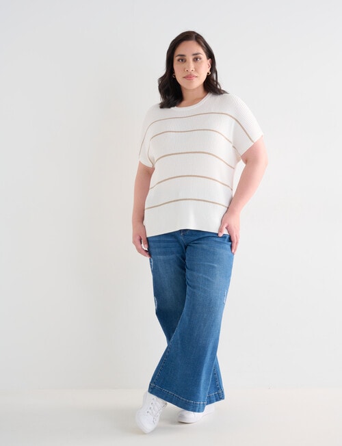 Studio Curve Rib Knit Top, Ivory & Gold product photo View 03 L