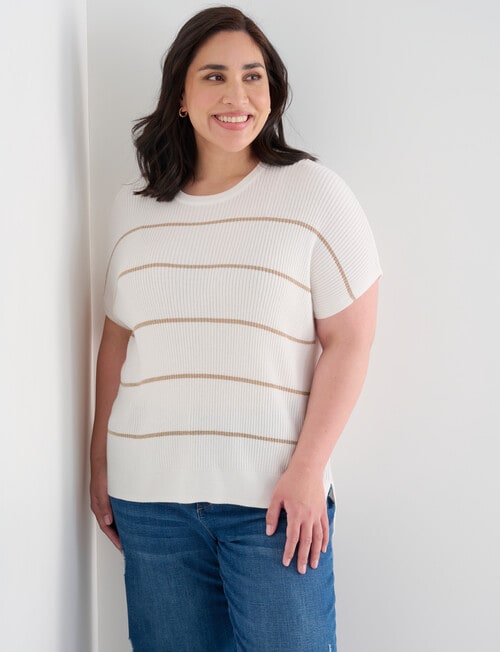 Studio Curve Rib Knit Top, Ivory & Gold product photo View 07 L