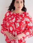 Studio Curve Floral Smock Top, Red & White product photo