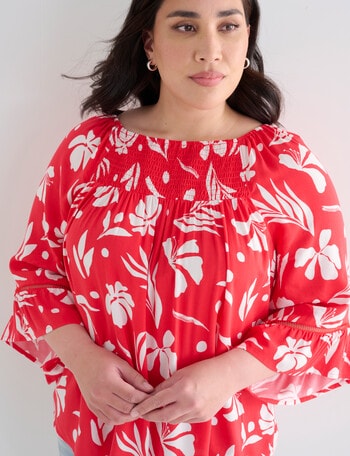 Studio Curve Floral Smock Top, Red & White product photo