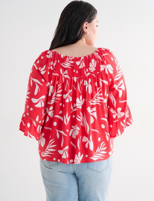 Studio Curve Floral Smock Top, Red & White product photo View 02 L