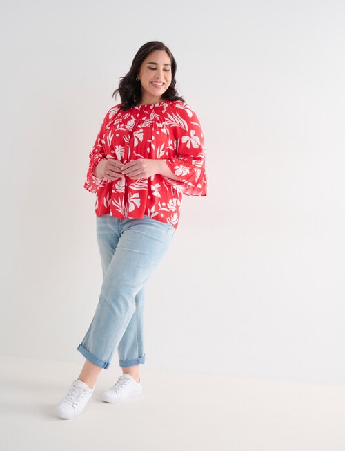 Studio Curve Floral Smock Top, Red & White product photo View 03 L