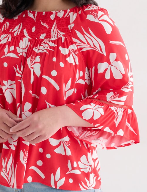 Studio Curve Floral Smock Top, Red & White product photo View 04 L