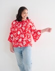 Studio Curve Floral Smock Top, Red & White product photo View 06 S