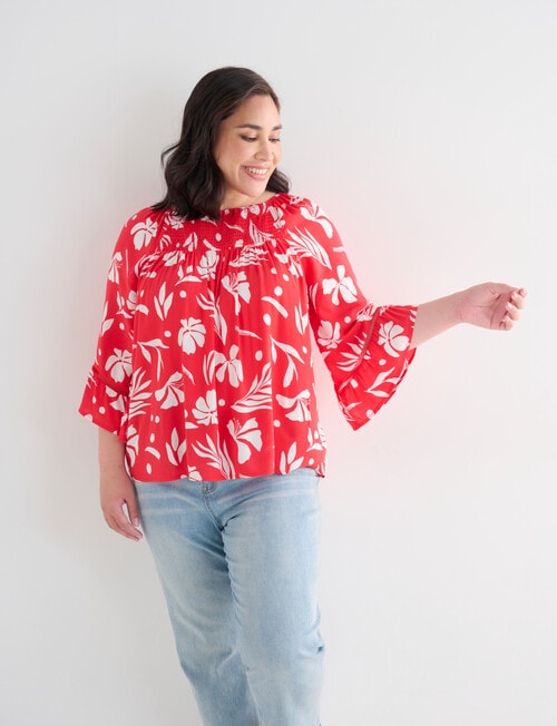 Studio Curve Floral Smock Top, Red & White product photo View 06 L