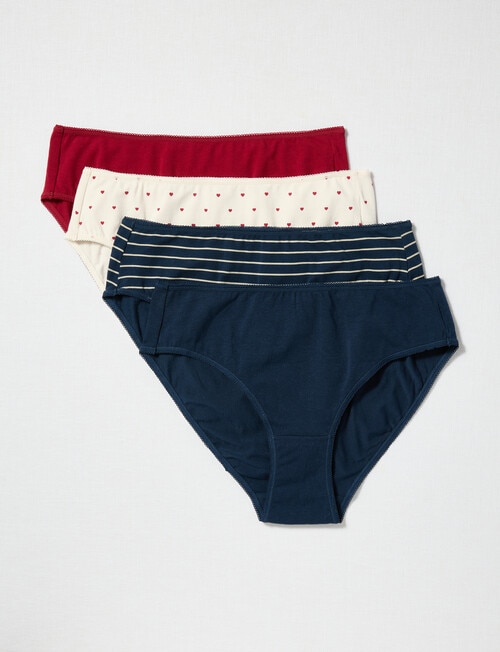 Lyric Hearts & Stripes Hi-Cut Brief, 4-Pack, Blue, Beige & Red product photo