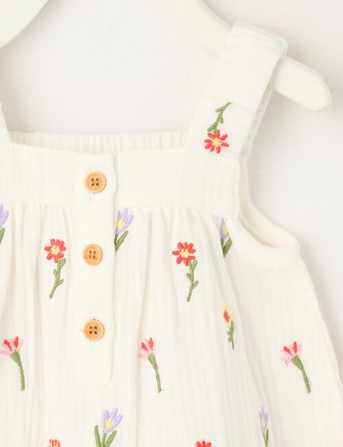 Teeny Weeny Cheese Cloth Flower Shortall, White product photo View 02 L