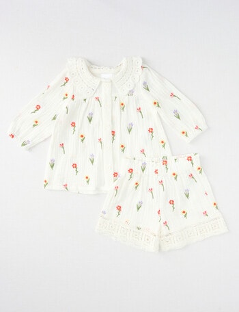 Teeny Weeny Cheese Cloth Flower Top & Shorts Set, 2-Piece, White product photo