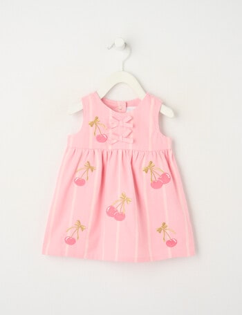 Teeny Weeny Cherry Stripe Sleeveless Dress, Pink product photo