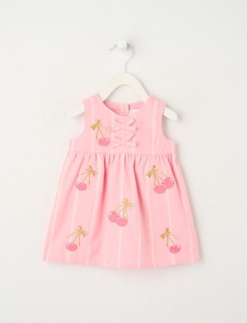 Teeny Weeny Cherry Stripe Sleeveless Dress, Pink product photo