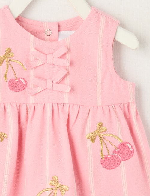 Teeny Weeny Cherry Stripe Sleeveless Dress, Pink product photo View 03 L