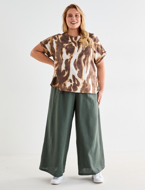 Studio Curve Abstract Animal Linen Blend Button Shell Top, Brown product photo View 03 L