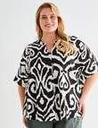 Studio Curve Tribal Linen Blend V Neck Top, Black product photo