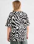 Studio Curve Tribal Linen Blend V Neck Top, Black product photo View 02 S