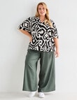 Studio Curve Tribal Linen Blend V Neck Top, Black product photo View 03 S