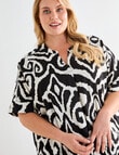 Studio Curve Tribal Linen Blend V Neck Top, Black product photo View 04 S