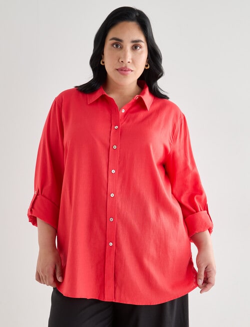 Studio Curve Linen Blend Essential Shirt, Coral product photo