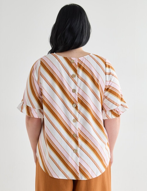 Studio Curve Stripe Linen Blend Button Back Top, Terracotta product photo View 02 L