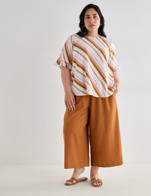 Studio Curve Stripe Linen Blend Button Back Top, Terracotta product photo View 03 L