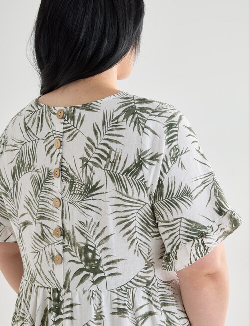 Studio Curve Palm Print Linen Blend Tiered Babydoll Dress, Green product photo View 04 L