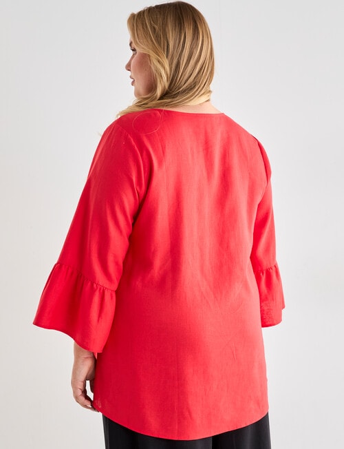 Studio Curve Linen Blend Ruffle Cuff Top, Coral product photo View 02 L