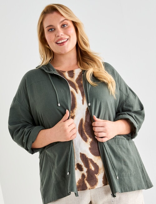 Studio Curve Linen Blend Drape Jacket, Thyme product photo