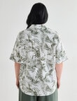 Studio Curve Palm Print Linen Blend Short Sleeved Shirt, Green product photo View 02 S