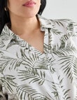 Studio Curve Palm Print Linen Blend Short Sleeved Shirt, Green product photo View 04 S