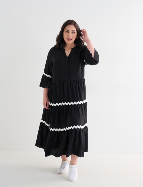 Studio Curve Rick Rack Button-Through Dress, Black product photo View 03 L