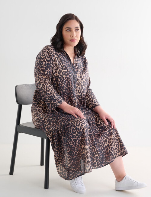Studio Curve Animal Print Tiered Shirt Dress, Brown product photo
