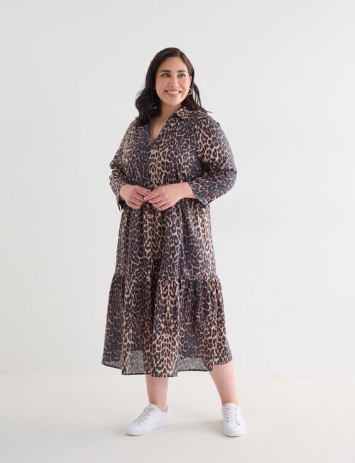Studio Curve Animal Print Tiered Shirt Dress, Brown product photo View 03 L