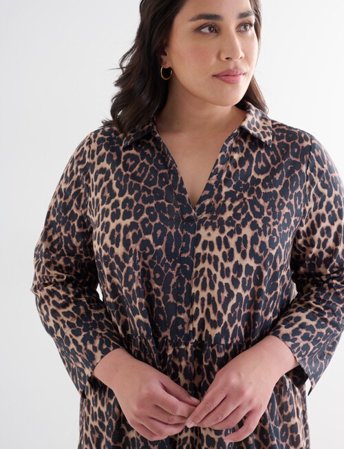 Studio Curve Animal Print Tiered Shirt Dress, Brown product photo View 05 L