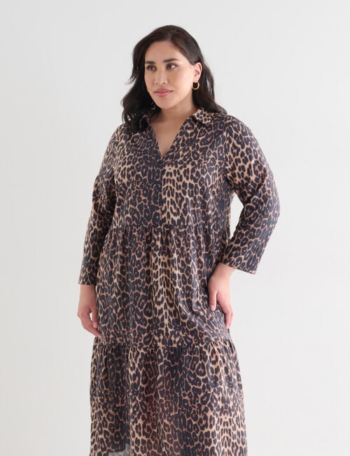 Studio Curve Animal Print Tiered Shirt Dress, Brown product photo View 06 L