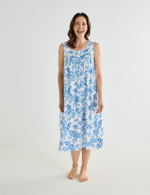 Ruby & Bloom Lace Trim Nightie, Blue & Ivory, 10-26 product photo