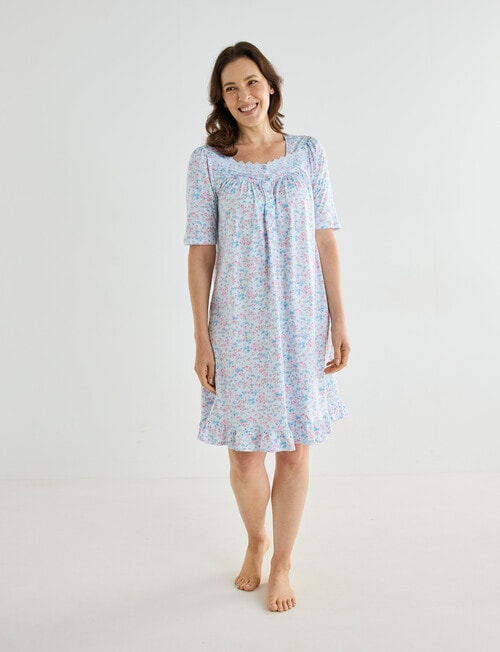 Ruby & Bloom Cotton Print Short Sleeve Nightie, Pink & Aqua, 10-26 product photo View 03 L