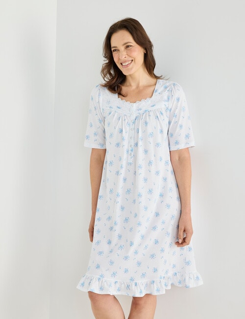 Ruby & Bloom Cotton Print Short Sleeve Nightie, Aqua, 10-26 product photo