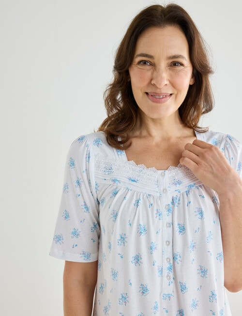 Ruby & Bloom Cotton Print Short Sleeve Nightie, Aqua, 10-26 product photo View 04 L