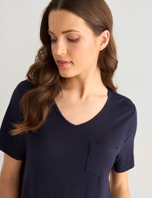 Whistle Sleep Plain Short Sleeve V-Neck Nightie, 8-22, Navy product photo View 04 L