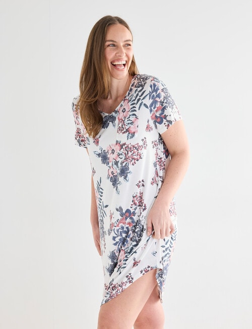 Whistle Sleep Short Sleeve V-Neck Nightie, Amethyst Print product photo