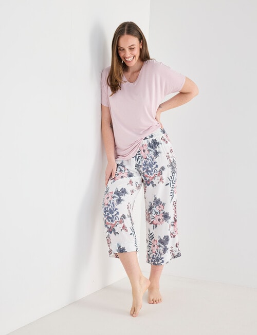 Whistle Sleep Shirred Waist Crop Pants, Amethyst Print product photo View 03 L