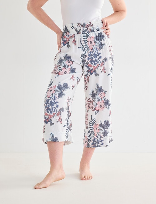 Whistle Sleep Shirred Waist Crop Pants, Amethyst Print product photo