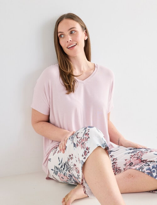 Whistle Sleep Shirred Waist Crop Pants, Amethyst Print product photo View 05 L